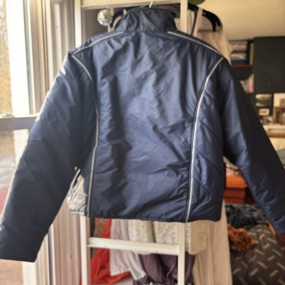 vintage woolrich navy blue, white pin stripe 100% down filled womens X Large - Picture 3 of 3